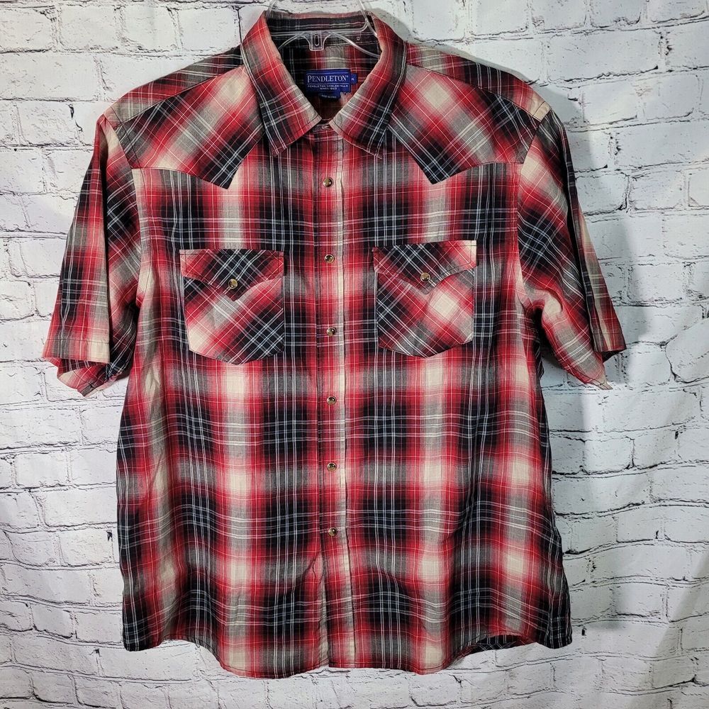 Pendleton Red Black Plaid Casual Button-Down Shirt - image 2
